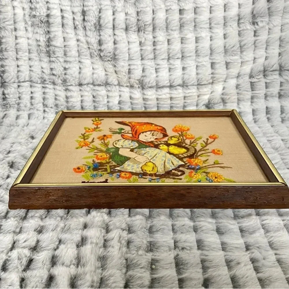 Crewel Embroidery Folk Needlepoint Wall Art Cottage Fairytale Handmade 1975 - Picture 10 of 10